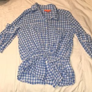 blue plaid long sleeve with waist